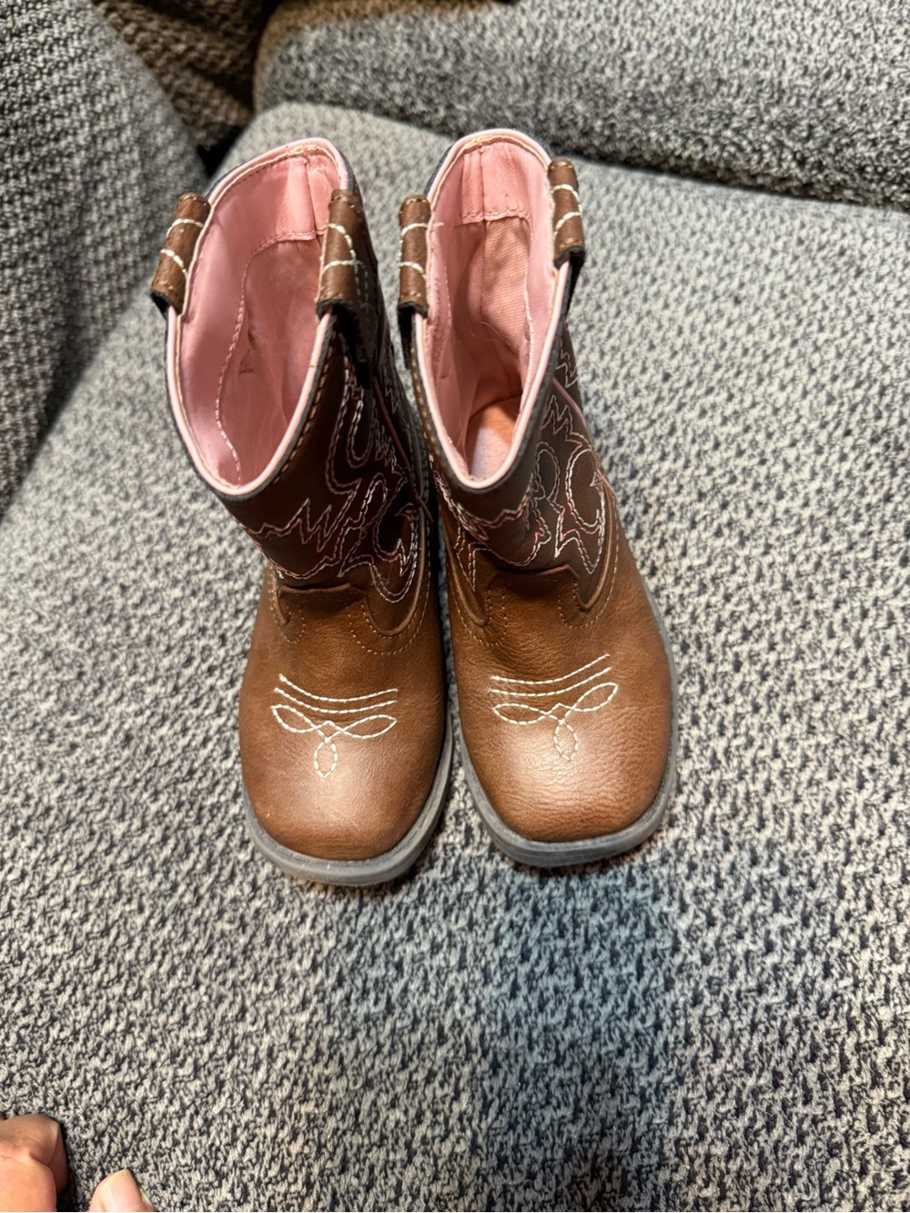 Kids Brown Cowboy Boots with Pink Lining